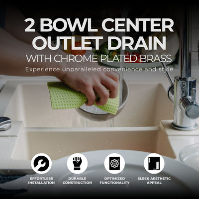 Master Plumber 2 Bowl Center Outlet Drain with Chrome Plated Brass for Sinks - VMInnovations