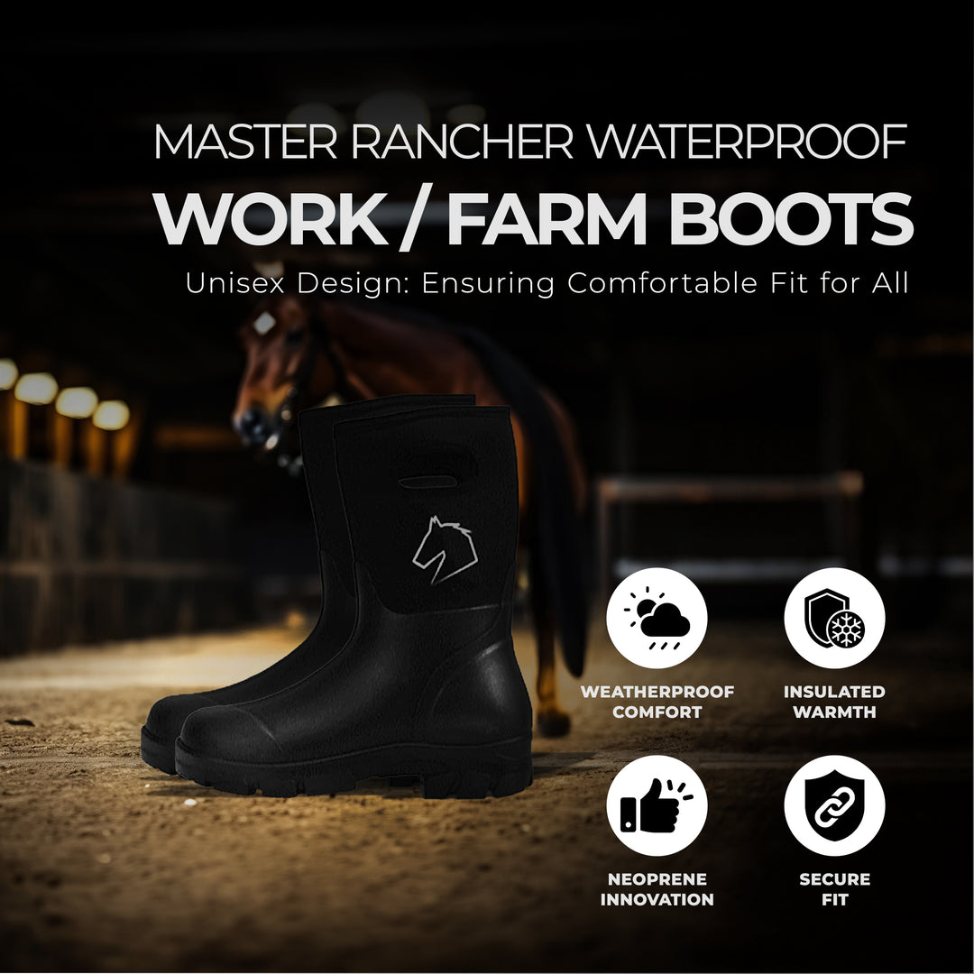 Master Rancher Heavy Duty Work Farm Boots Unisex Men's 13 Women's 15, Black