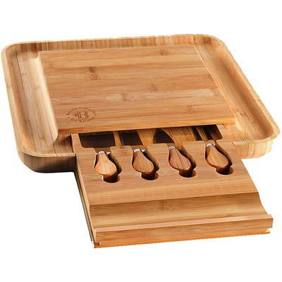 Bambusi Bamboo Cheese Charcuterie Board Serving Set with Knives and Utensils