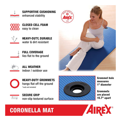 AIREX Coronella Closed Cell Foam Fitness Mat w/Grommets for Yoga & More, Green - VMInnovations