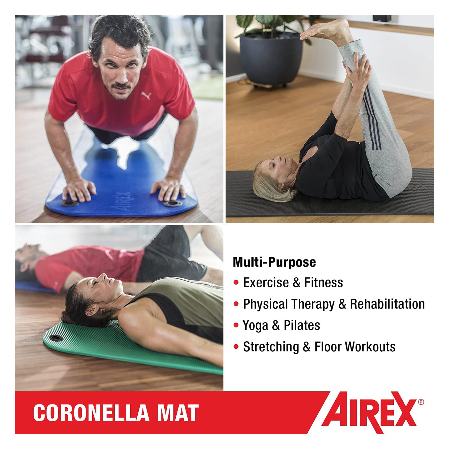 AIREX Coronella Closed Cell Foam Fitness Mat With Grommets for Yoga & More, Red - VMInnovations