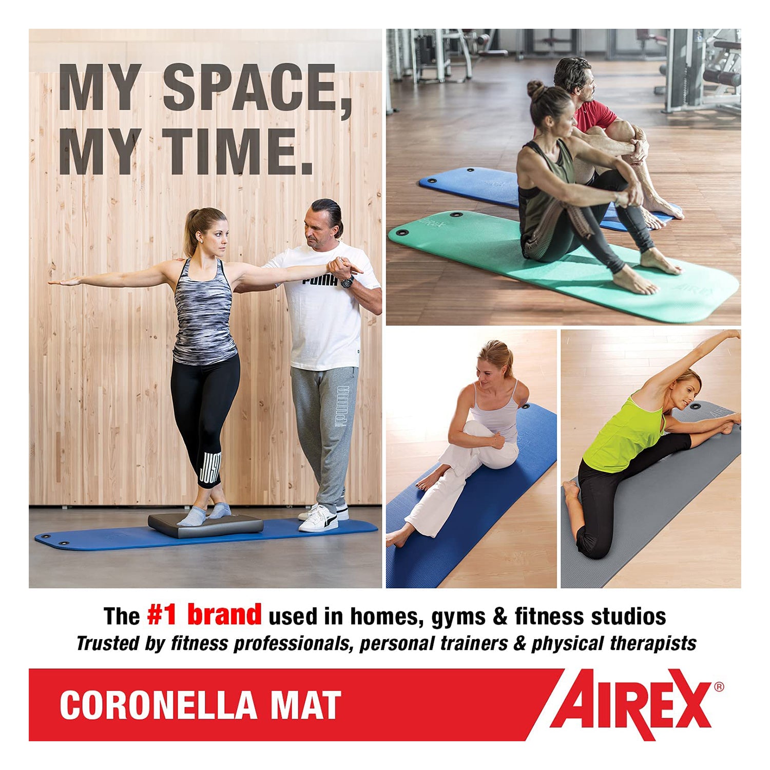 AIREX Coronella Closed Cell Foam Fitness Mat With Grommets for Yoga & More, Red - VMInnovations