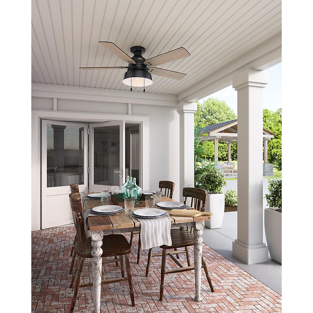 Hunter Mill Valley 52" Quiet Indoor/Outdoor Ceiling Fan w/ LED Light Kit, Black