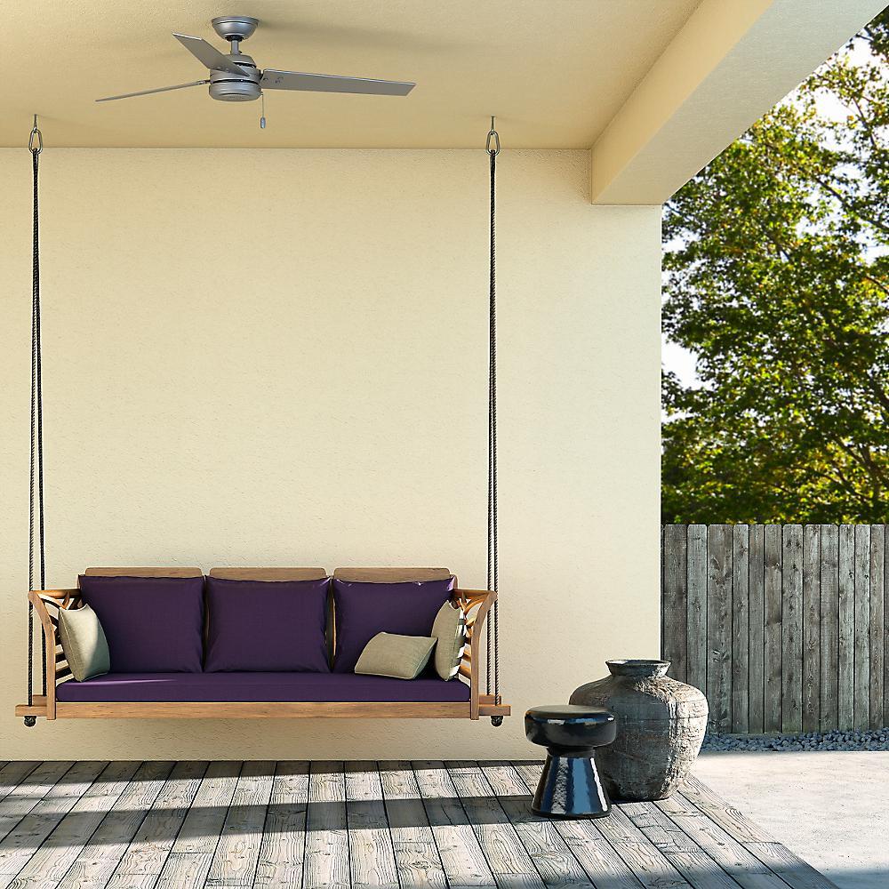 Hunter Cassius 52" Indoor & Outdoor Ceiling Fan with Pull Chain, Matte Silver