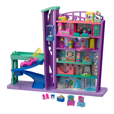 Polly Pocket Pollyville Mega Mall Play Doll Toy Set with Elevator, Multicolor