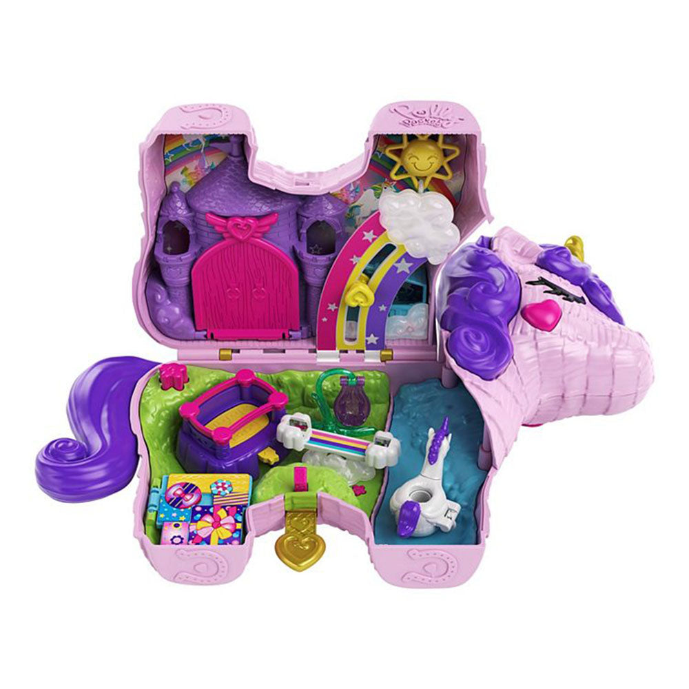 Polly Pocket Unicorn Party Playset House with 25 Surprise Trinkets and 2 Dolls