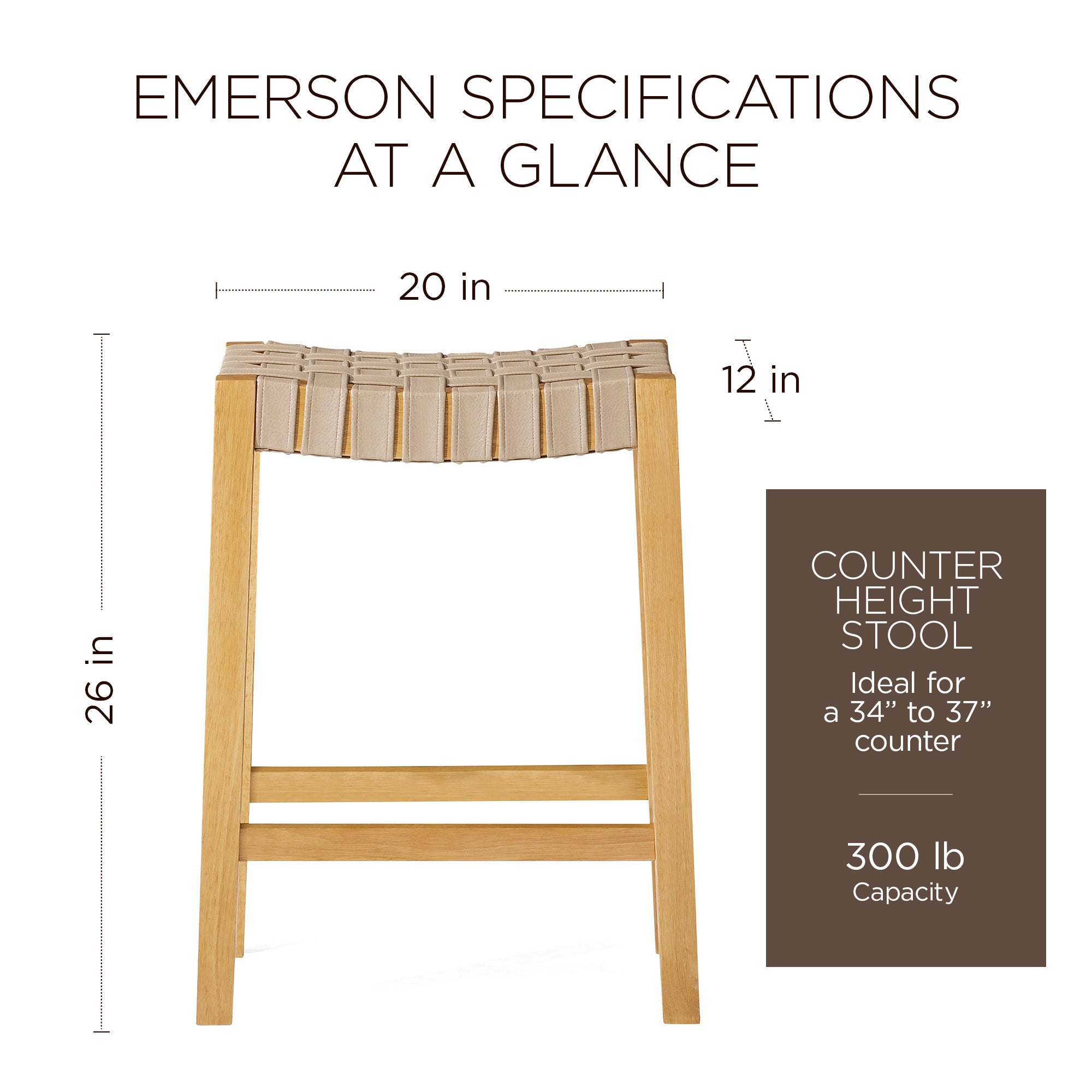 Maven Lane Emerson Counter Stool, Natural, Bone Vegan Leather,Set of 2(Open Box)