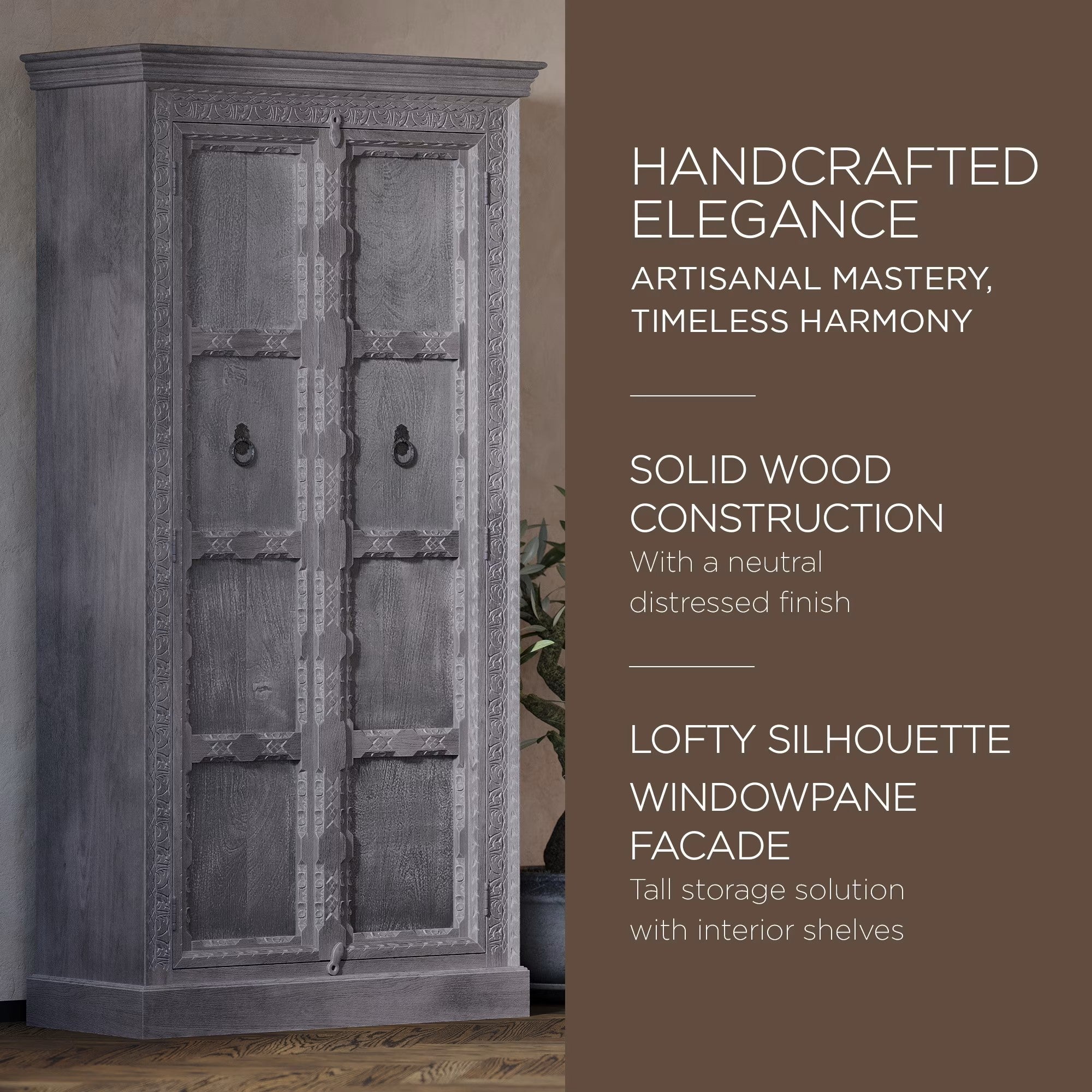 Mahala Nomad Wooden Cabinet in Grey Distressed Finish