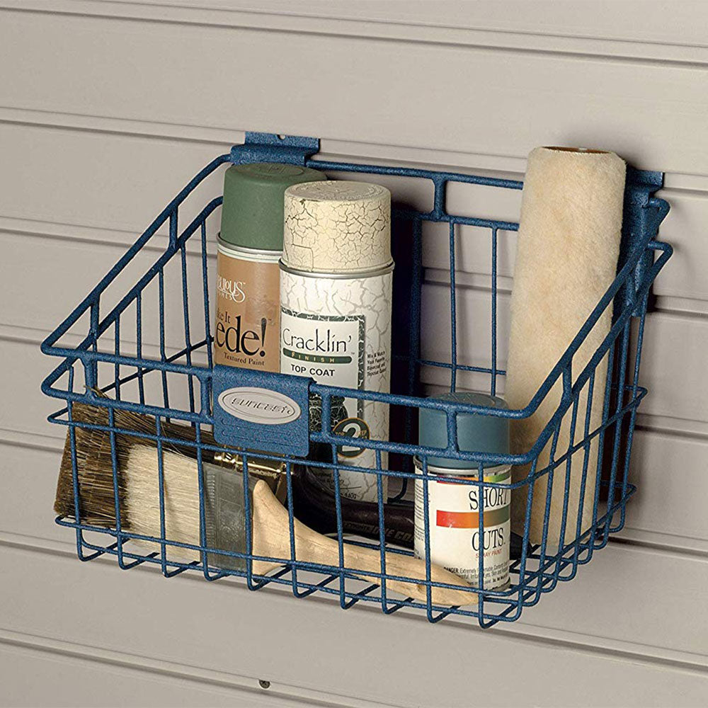 Suncast Storage Trends Slatwall Mounted Metal Wire Basket, Blue (2 Pack) - VMInnovations