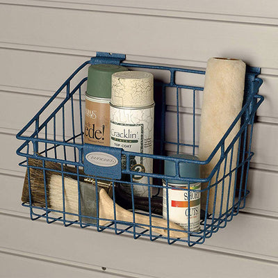 Suncast Storage Trends Slatwall Mounted Metal Wire Basket, Blue (2 Pack) - VMInnovations
