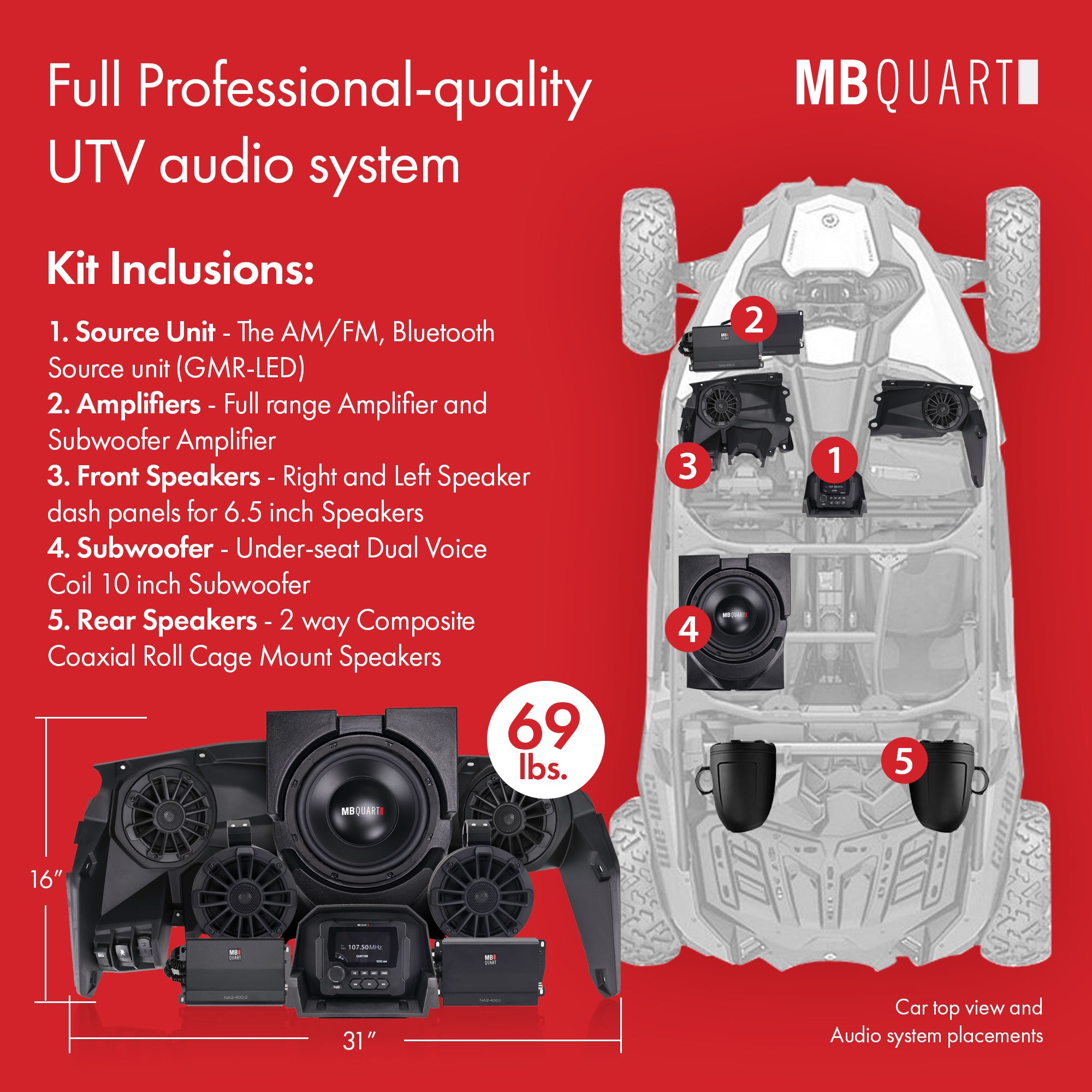 MB Quart MBQX-STG5-1 800 Watt STAGE 5 Can Am X3 Tuned Complete Sound System - VMInnovations