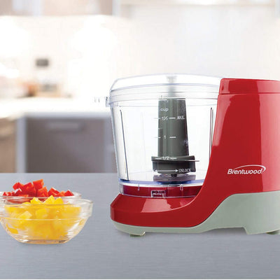 Brentwood MC-109R 1.5 Cup Kitchen Countertop Mini Food Chopper Processor, Red