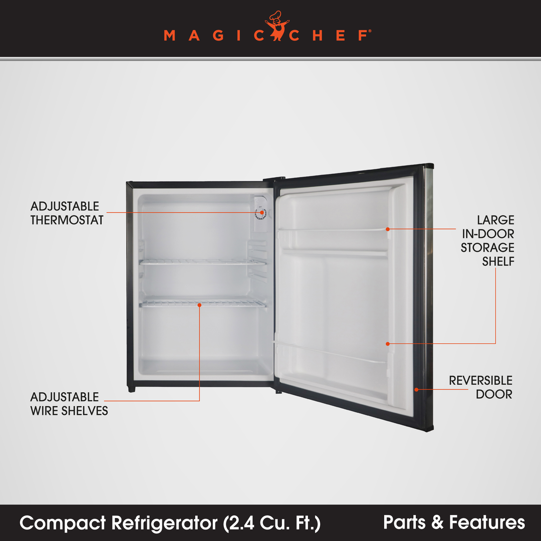 Magic Chef MCAR240SE2 2.4 Cubic Foot Mini Dorm Fridge Freezer, Stainless Steel - VMInnovations