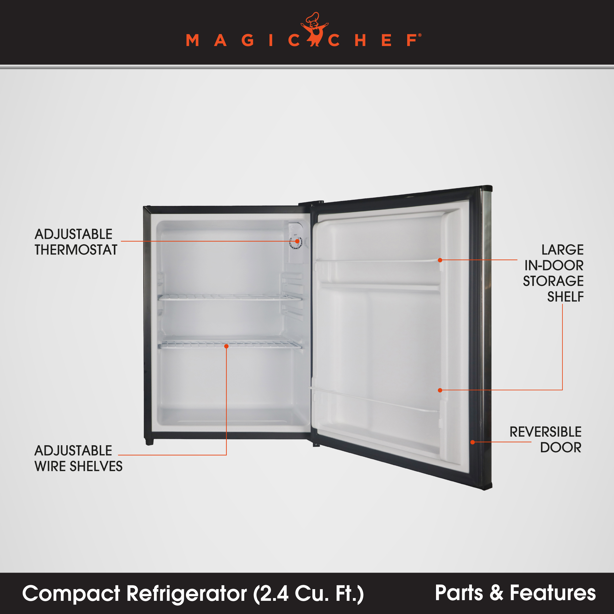 Magic Chef MCAR240SE2 2.4 Cubic Foot Mini Dorm Fridge Freezer, Stainless Steel - VMInnovations