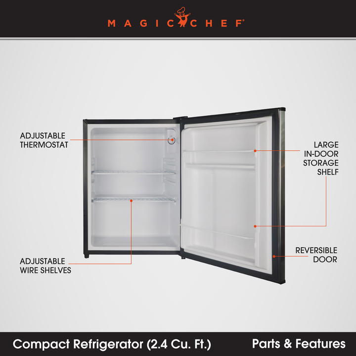 Magic Chef MCAR240SE2 2.4 Cubic Foot Mini Dorm Fridge Freezer, Stainless Steel - VMInnovations