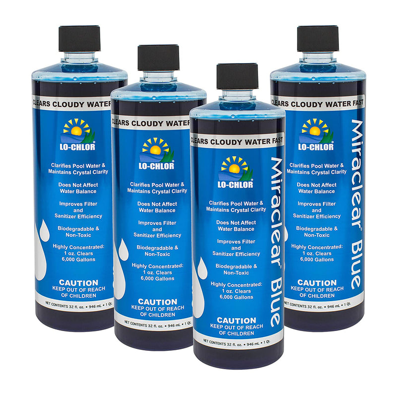 Lo-Chlor MCB001-12 Miraclear Blue Polymer Swimming Pool Clarifier, 1 Qt, 4 Pack