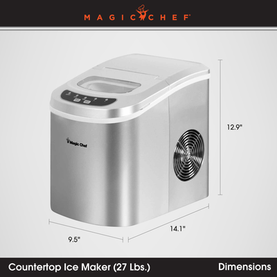 Magic Chef Portable Countertop Ice Maker, 27 Pounds Per Day, Silver (Open Box) - VMInnovations