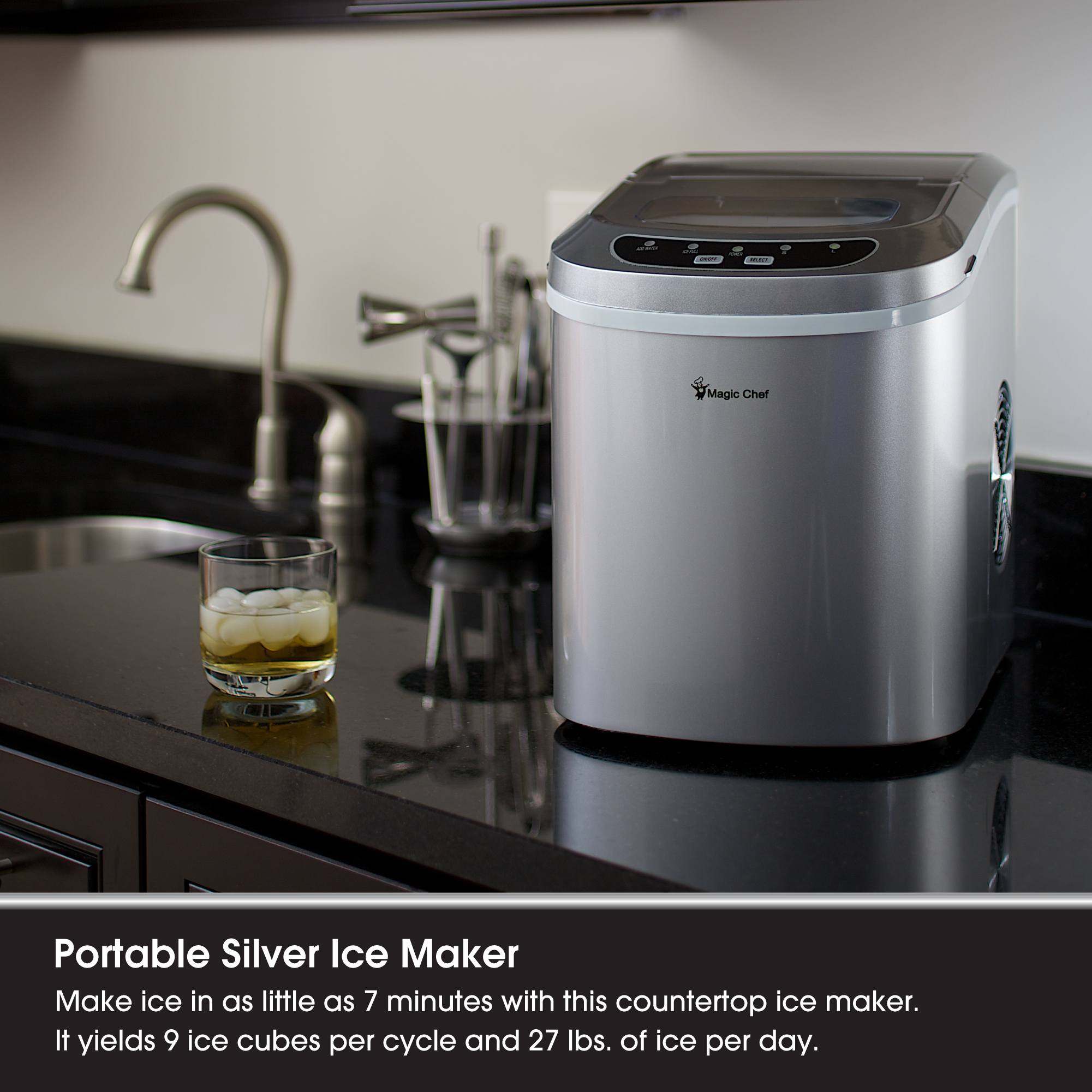 Magic Chef Portable Countertop Ice Maker, 27 Pounds Per Day, Silver (For Parts) - VMInnovations
