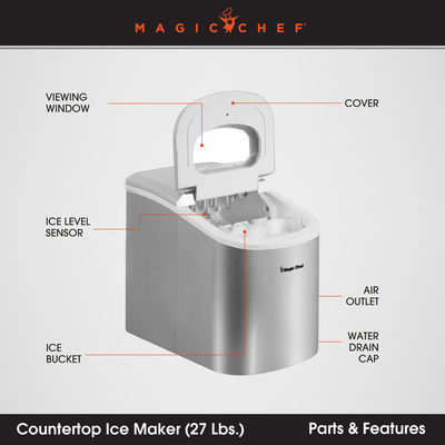 Magic Chef Portable Countertop Ice Maker, 27 Pounds Per Day, Silver (For Parts) - VMInnovations