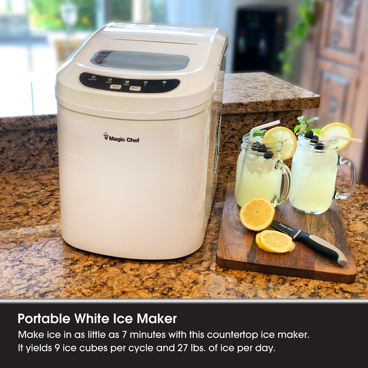 Magic Chef Portable Countertop 27 Pound Ice Cube Maker Machine, White (Used) - VMInnovations