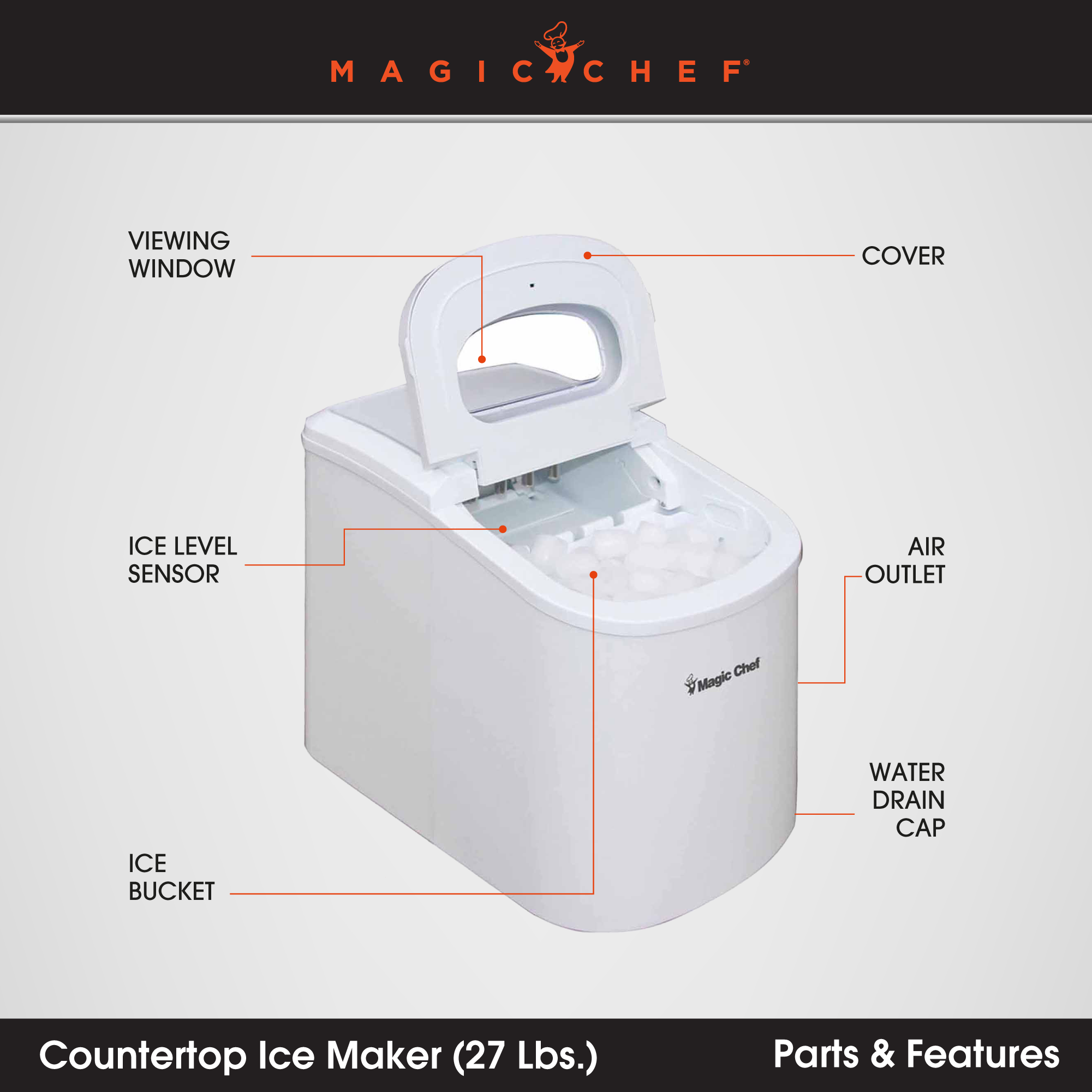 Magic Chef Portable Countertop 27 Pound Ice Cube Maker Machine, White (Used) - VMInnovations