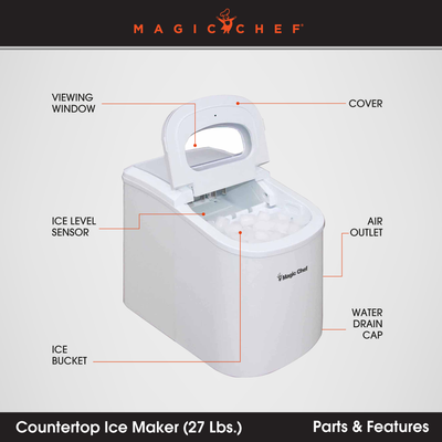 Magic Chef Portable Countertop 27LB Ice Cube Maker Machine, White (For Parts) - VMInnovations