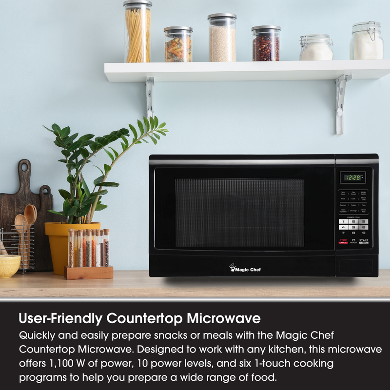 Magic Chef Countertop Microwave w/6 Cook Modes & 11 Power Levels,Black(Open Box)