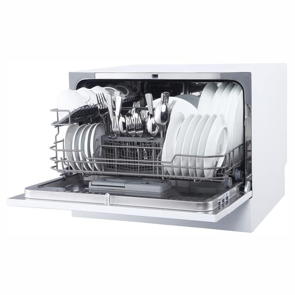 Magic Chef Energy Star 6 Plate Kitchen Countertop Dishwasher, White (Open Box)