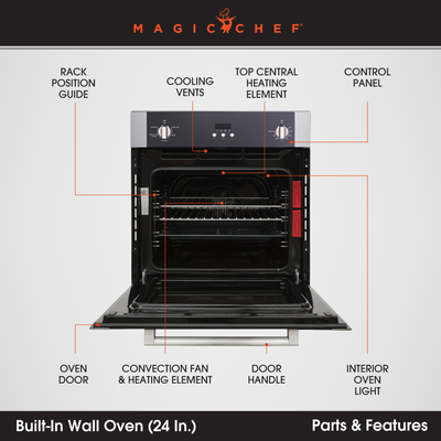 Magic Chef MCSWOE24S 2.2 Cubic Foot Built In Programmable Wall Convection Oven