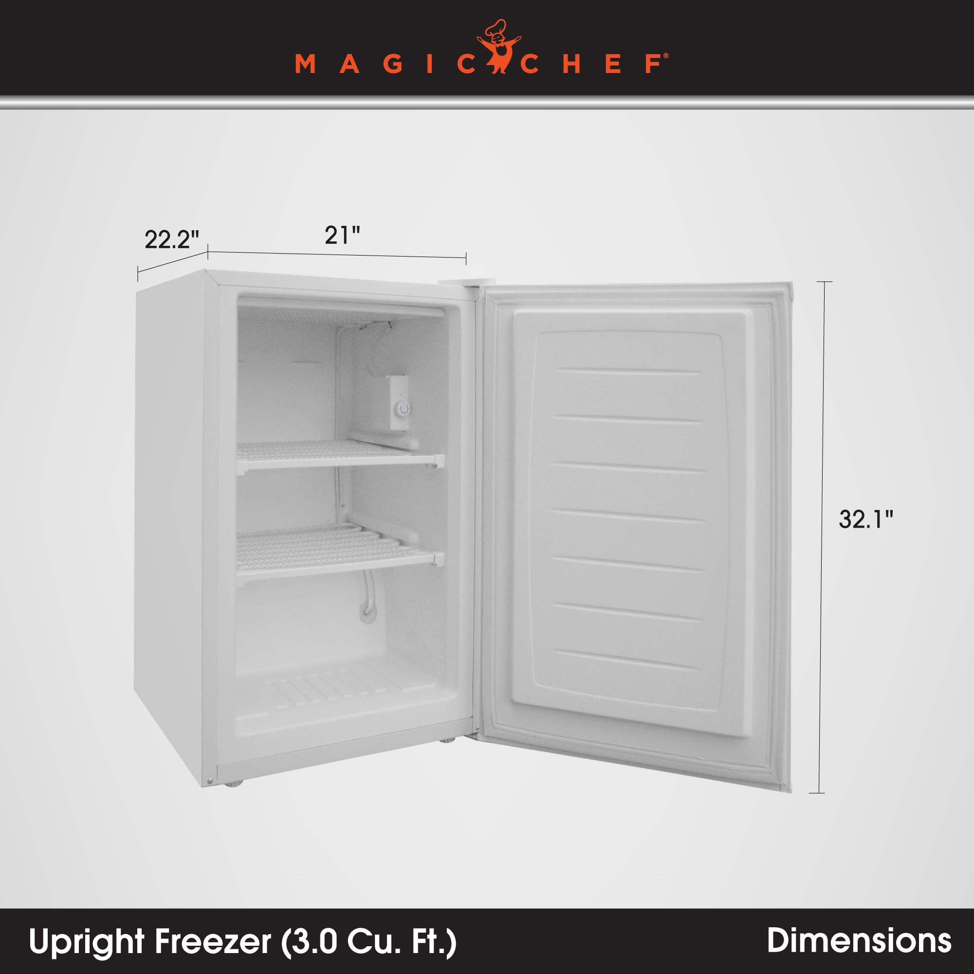 Magic Chef MCUF3W2 3 Cubic Ft Deep Small Mini Upright Freezer, White (Used)