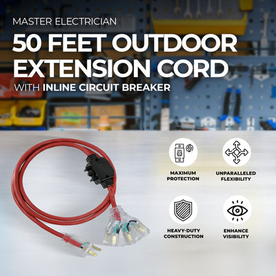 Master Electrician 50 Feet Outdoor Extension Cord with Inline Circuit Breaker - VMInnovations