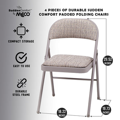 MECO Sudden Comfort Deluxe Metal Fabric Padded Folding Chair Set, Gray (4 Pack)