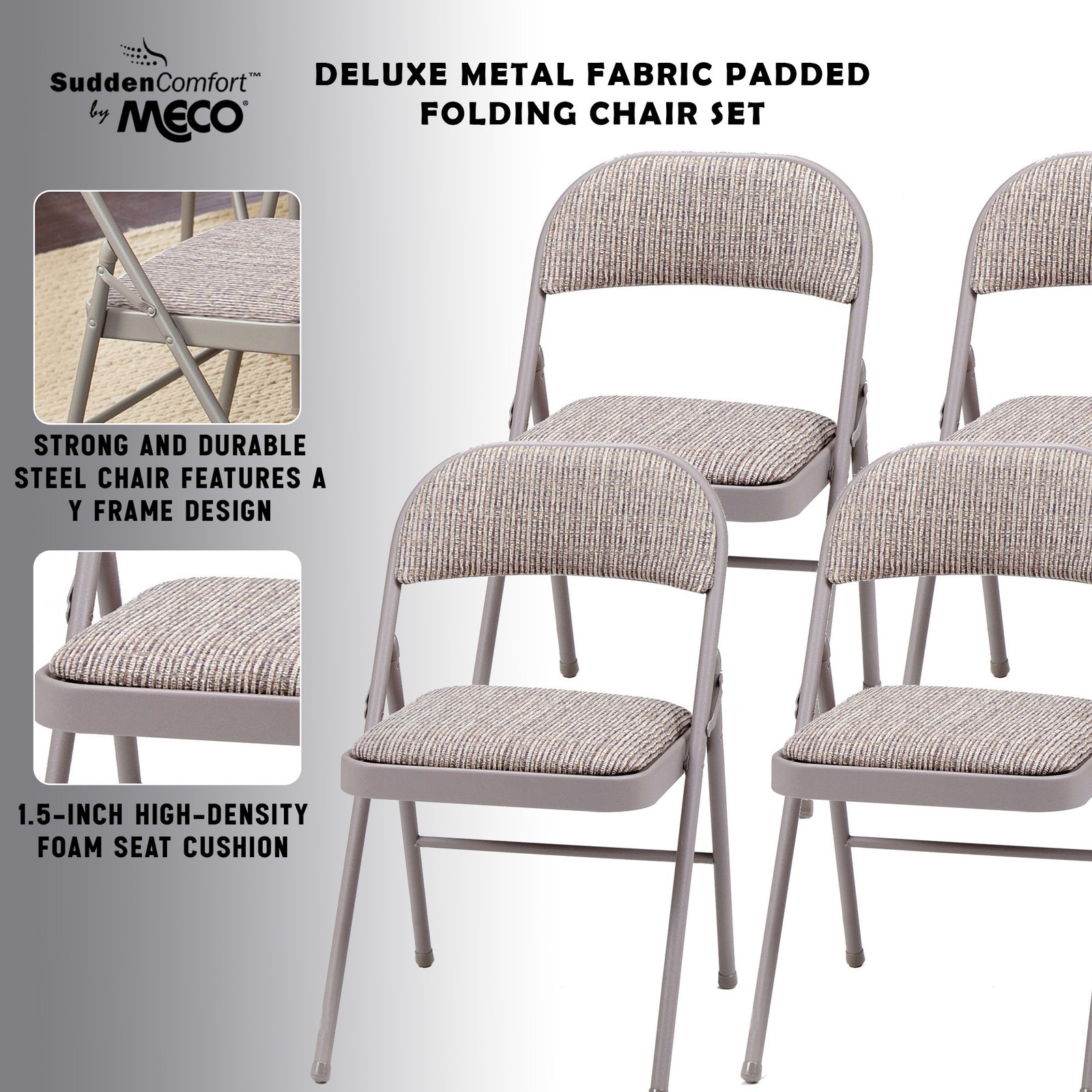 MECO Sudden Comfort Deluxe Fabric Padded Folding Chair Set, Chicory Lace(4 Pack) - VMInnovations