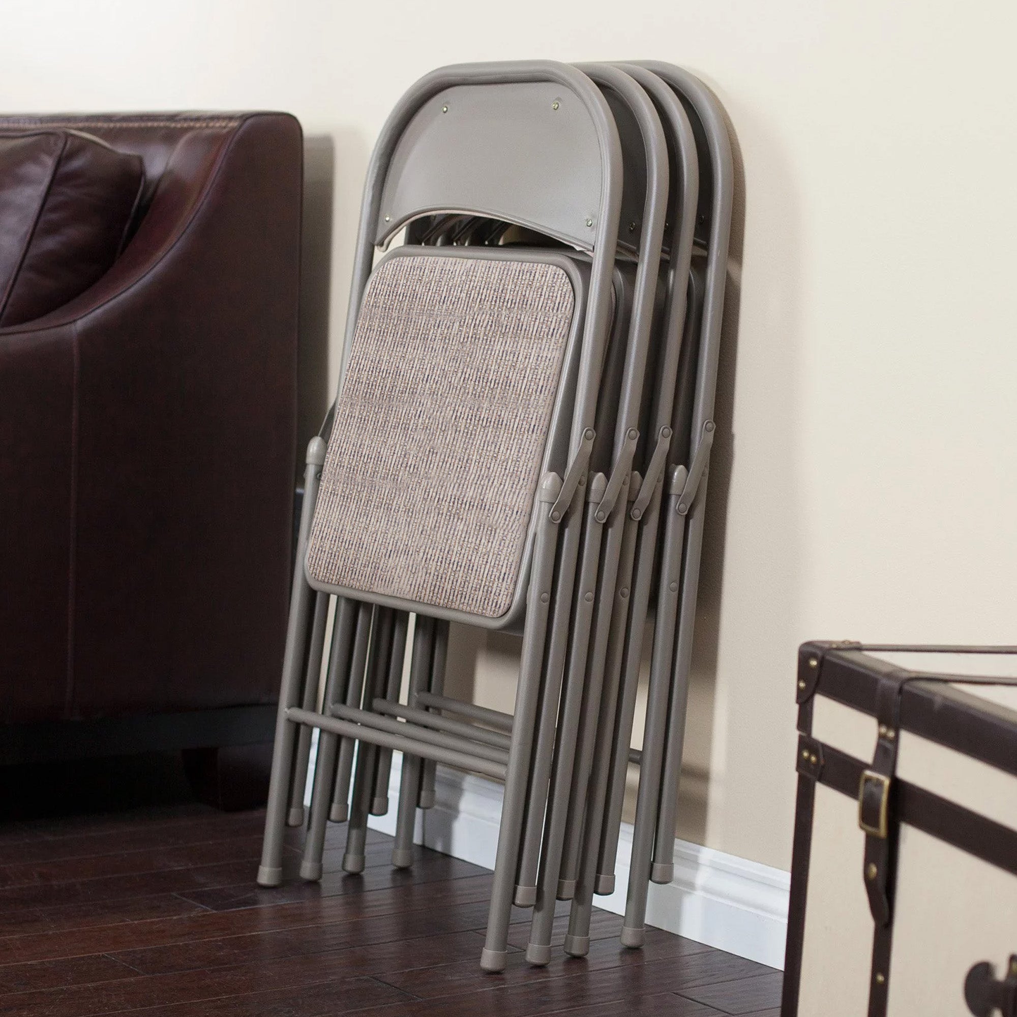 MECO Sudden Comfort Deluxe Metal Fabric Padded Folding Chair (4 Pack)(Used) - VMInnovations