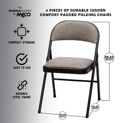 MECO Sudden Deluxe Metal Fabric Padded Folding Chair, Black (4 Pack) (Used)