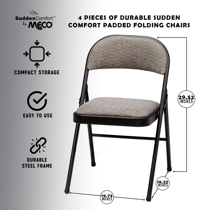 MECO Sudden Comfort Deluxe Metal Fabric Padded Folding Chair Set, Black (4 Pack)