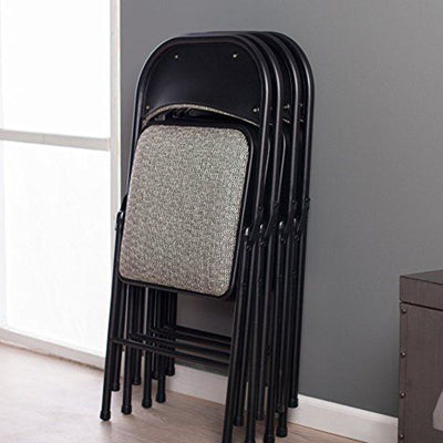 MECO Sudden Comfort Deluxe Metal Fabric Padded Folding Chair Set, Black (4 Pack)