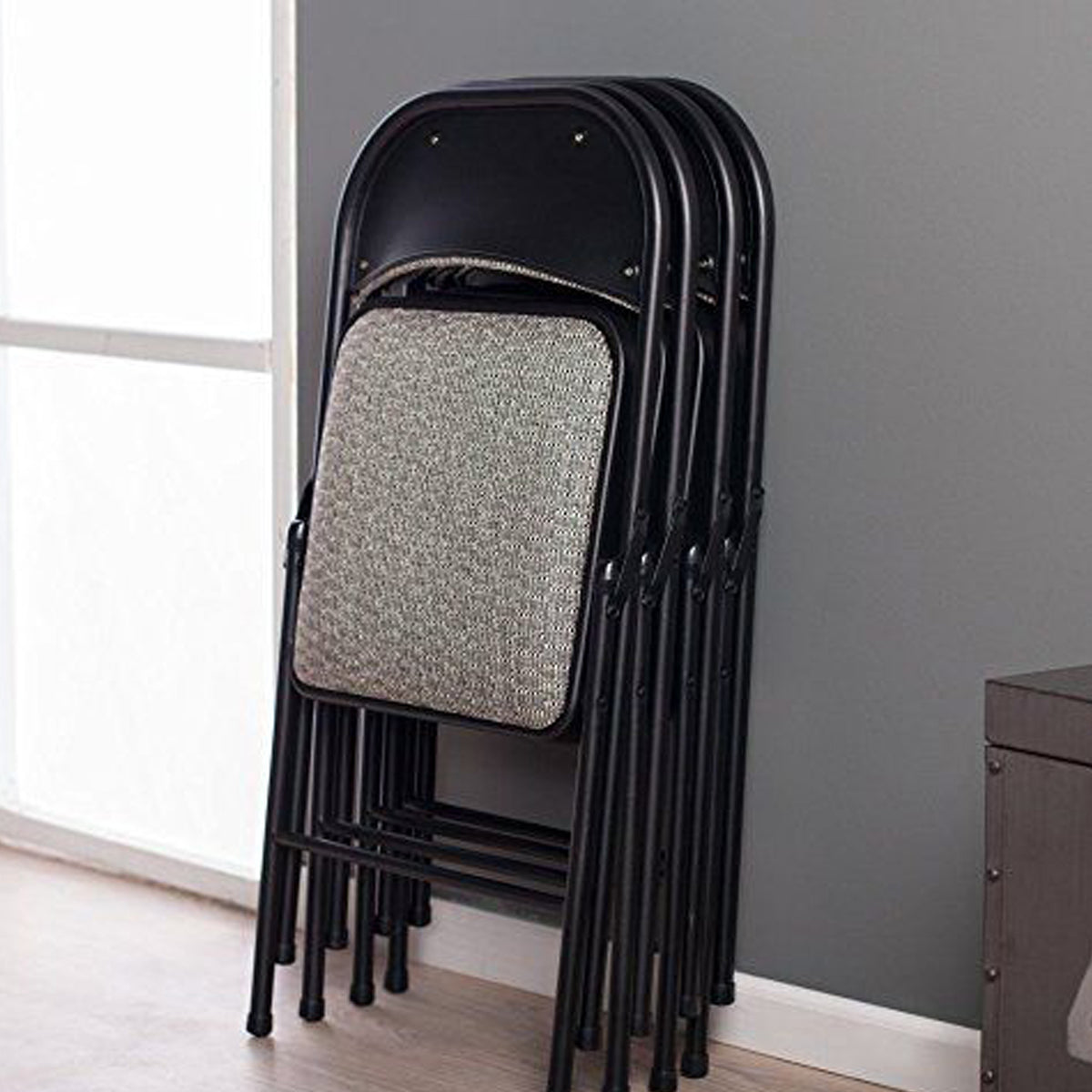MECO Sudden Comfort Deluxe Metal Fabric Padded Chair Set, Black 4 PK(Open Box) - VMInnovations