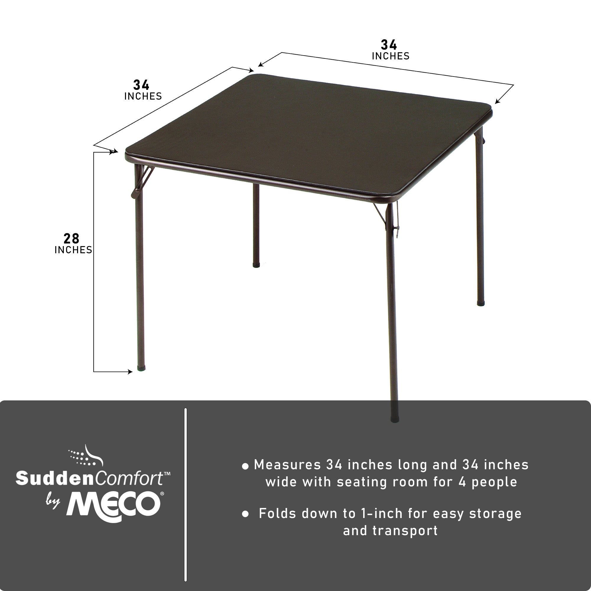 MECO Sudden Comfort 34 x 34 Inch Metal Folding Dining Card Table (Open Box) - VMInnovations