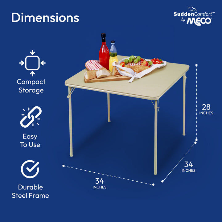 MECO Sudden Comfort 34 x 34 Inch Square Metal Folding Dining Card Table, Buff