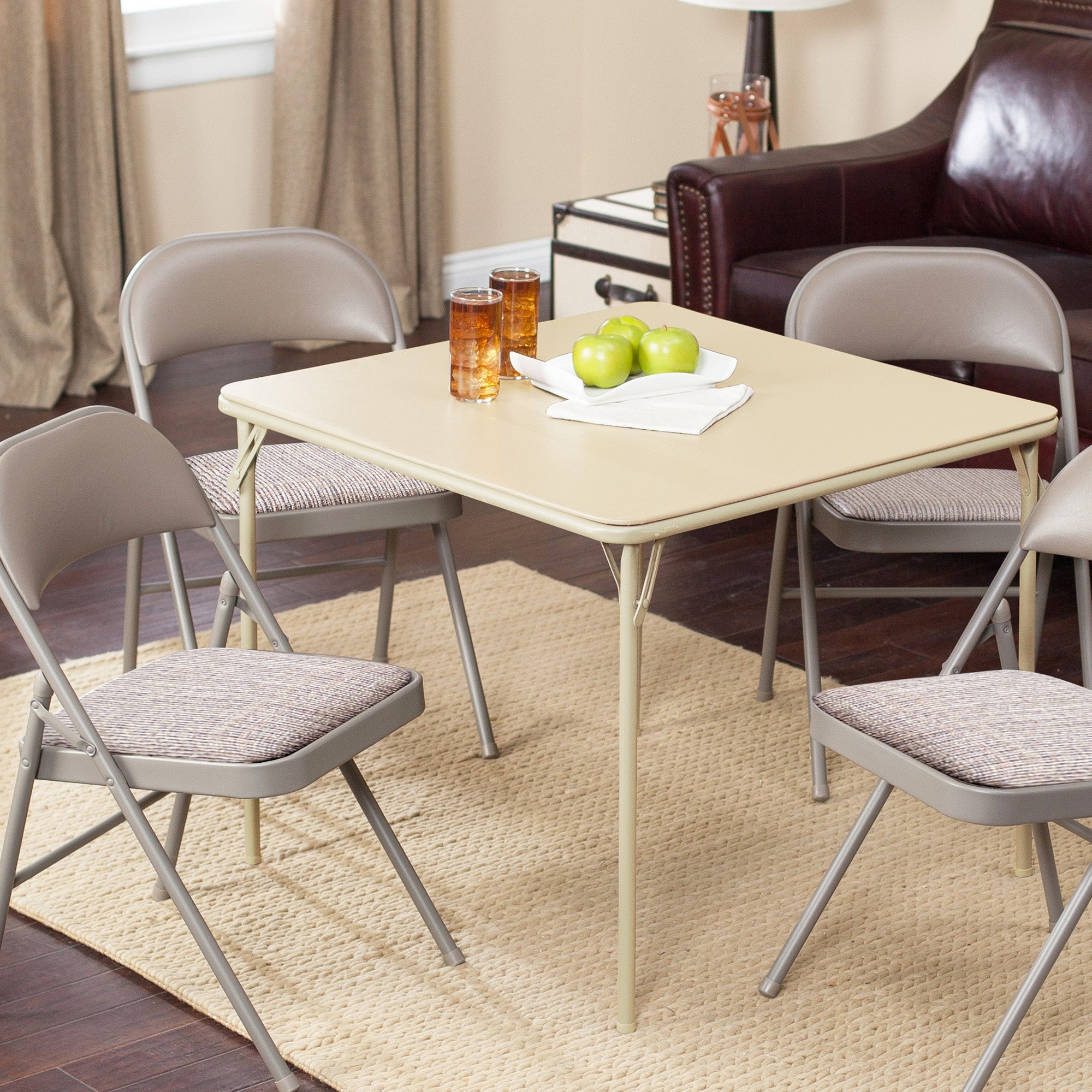 MECO Sudden 34 x 34 Inch Square Metal Folding Dining Card Table, Buff (Damaged)