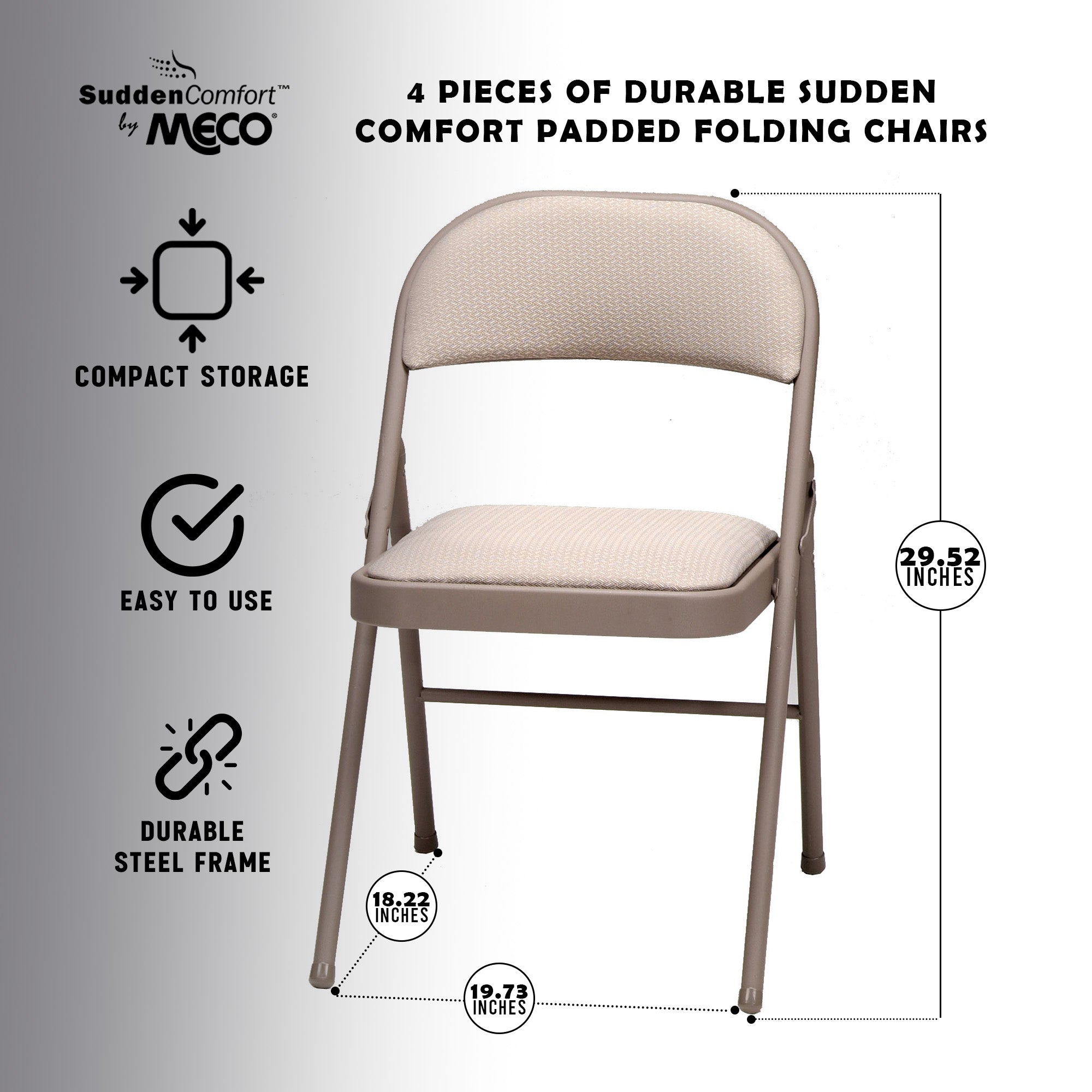 MECO Sudden Comfort Deluxe Metal Fabric Padded Folding Chair, Tan (4 Pack)(Used) - VMInnovations