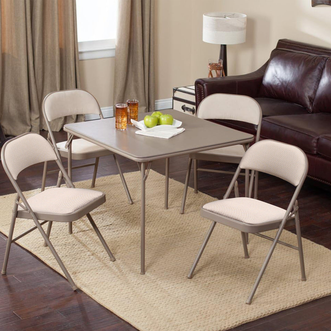 MECO Sudden Comfort Deluxe Metal Fabric Padded Folding Chair, Tan (4 Pack)(Used)