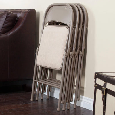 MECO Sudden Comfort Deluxe Metal Fabric Padded Folding Chair, Sand Tan (4 Pack) - VMInnovations