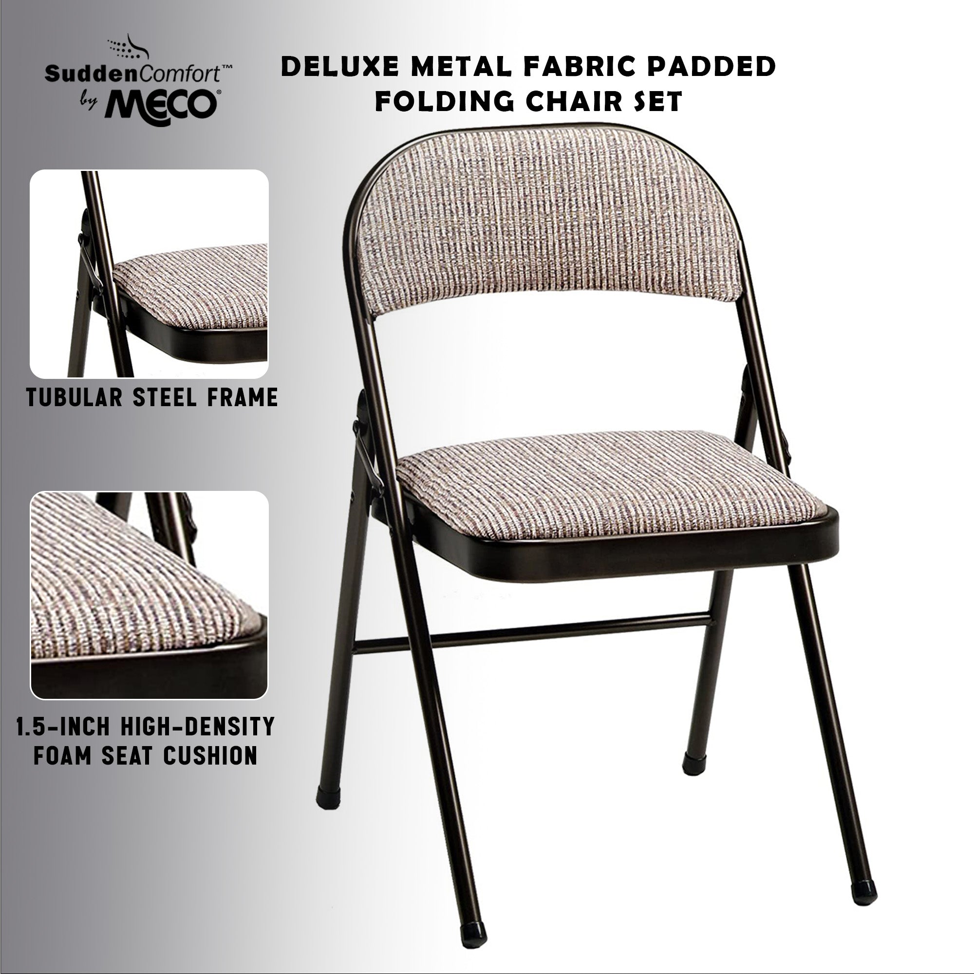 MECO 4-Pack Motif Fabric Padded Folding Chairs with 16x16 Inch Seat (Open Box) - VMInnovations