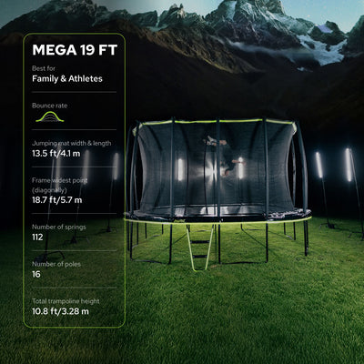 JumpFlex 19' Trampoline MEGA Outdoor Playset with Net and Ladder, Green/Black