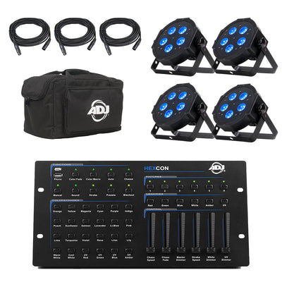 ADJ Mega Flat Hex Pak LED Lighting System w/ Bag & DMX Cables & ADJ Controller