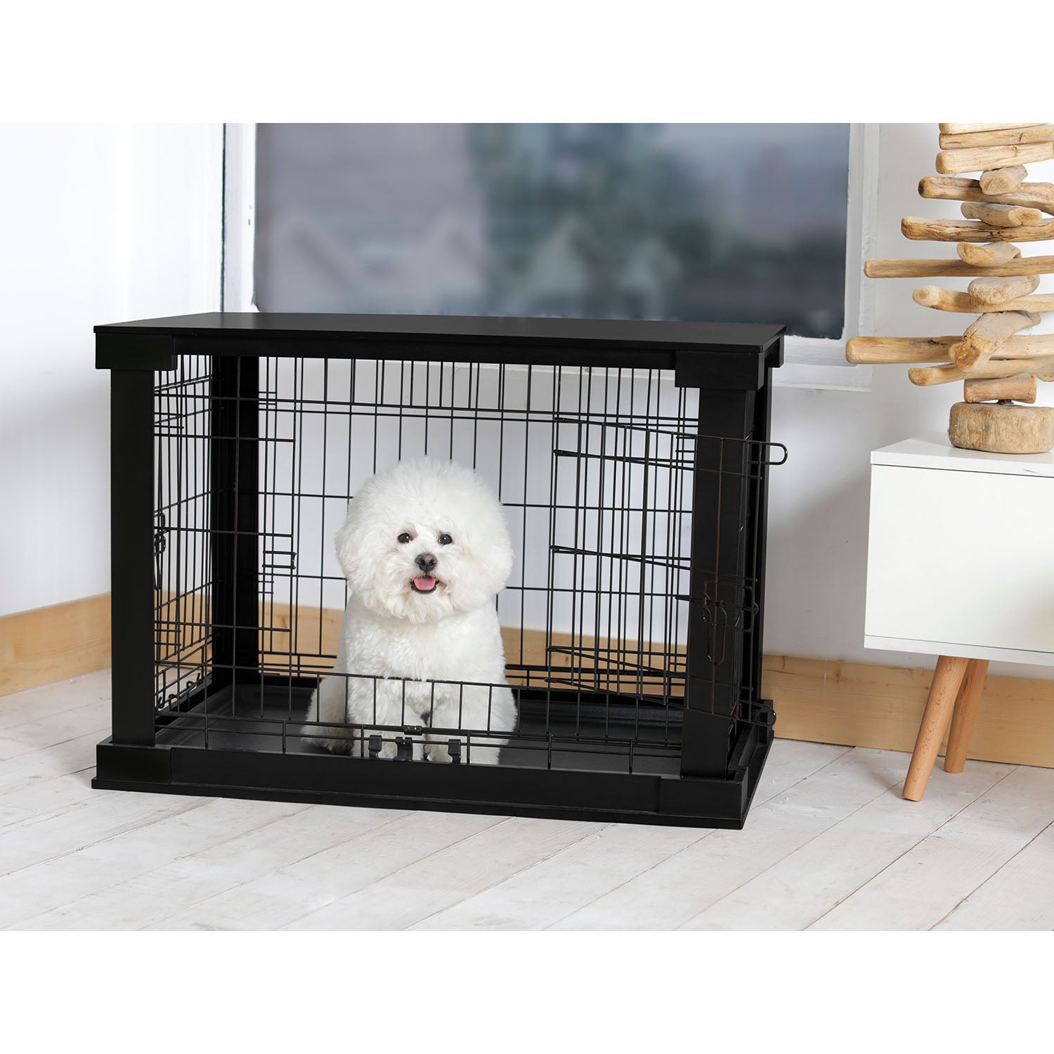 Merry Products Decorative Pet Cage w/ Protection Box End Table, Black (Open Box) - VMInnovations