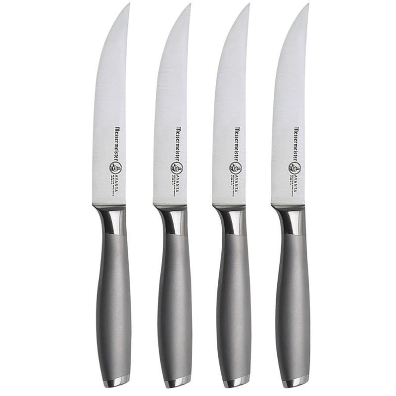 Messermeister Avanta Stainless Steel Fine Edge Steak Knife Set, 4 Piece, Silver