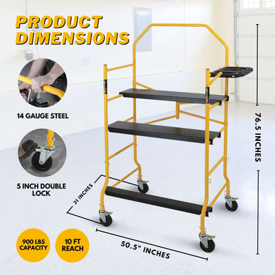 MetalTech 5' High Portable Jobsite Series Mobile Scaffolding with Locking Wheels